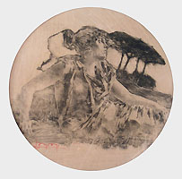 LUIGI CONCONI, Delusione, etching, an apparently unique example printed on silk with selective inking to obtain, from a rectangular etched plate, a circular composition
